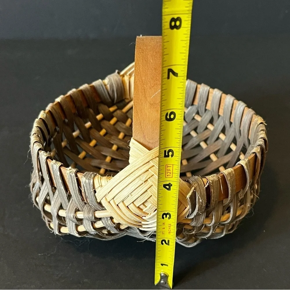 Buttocks Egg Gathering Basket Handmade Small Childs Farmhouse Green Tan Woven
